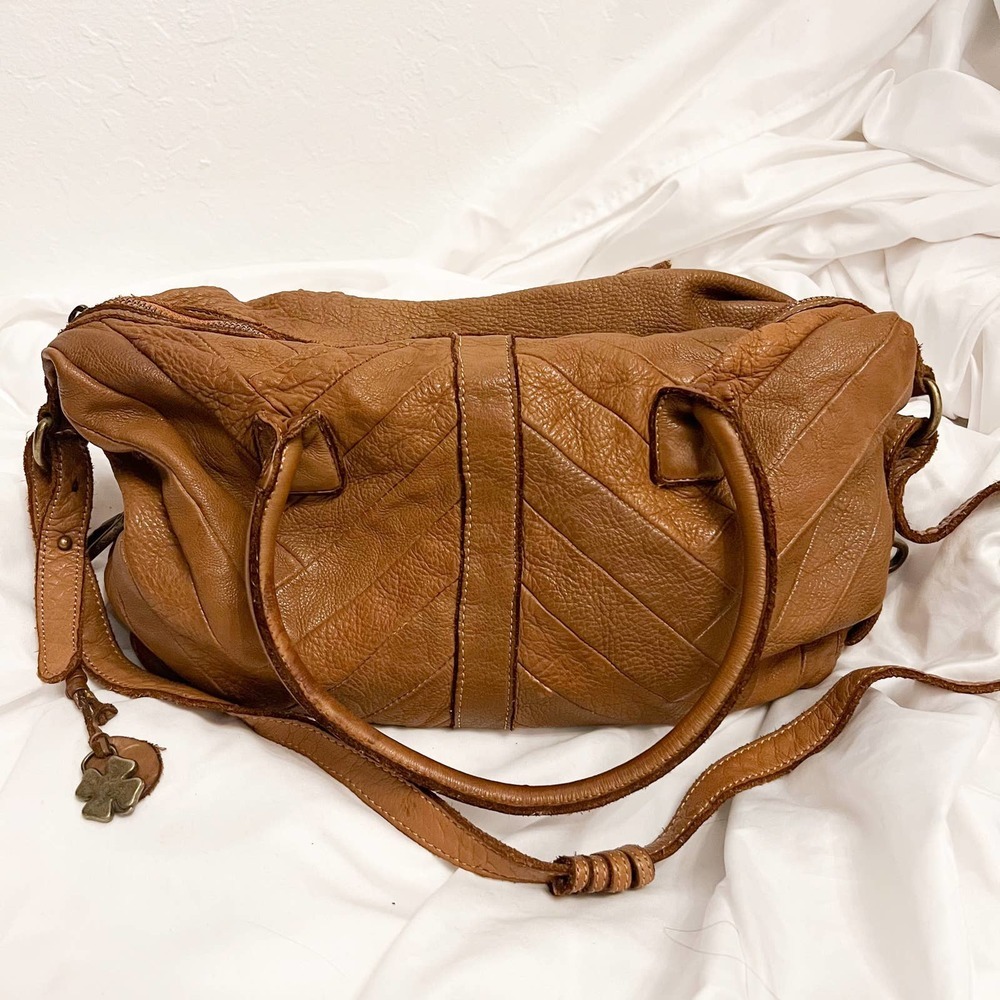 Lucky Brand Y2K Vintage 2000s Chevron Leather Tan Handbag Strap - Picture 15 of 16